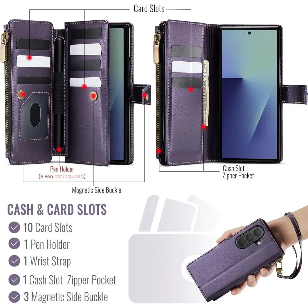 Galaxy Z Fold 7 Wallet Case with Card Holder, Purple, 20F-207PH007